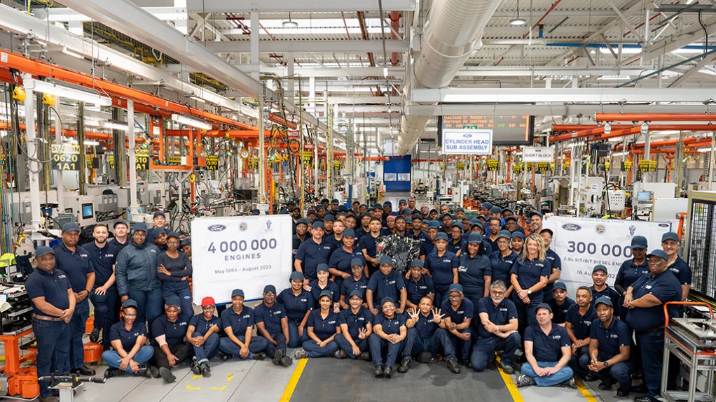 An image showing the Ford engine plant celebrating a milestone of 4-milllon engines 