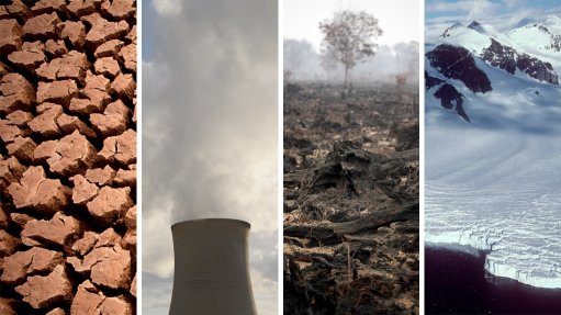 Image shows a collage of climate change images