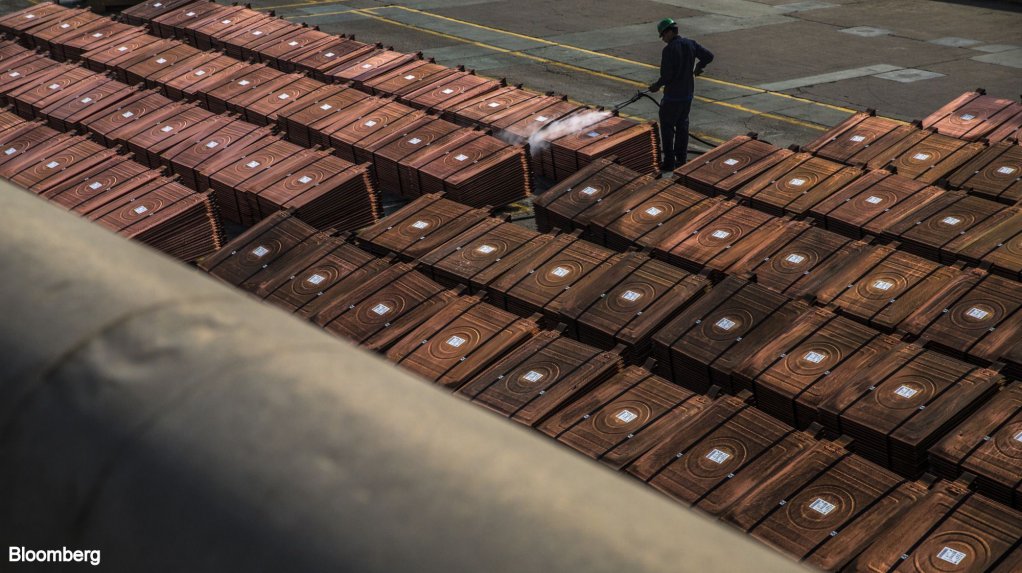 Copper plates at a refinery in Peru