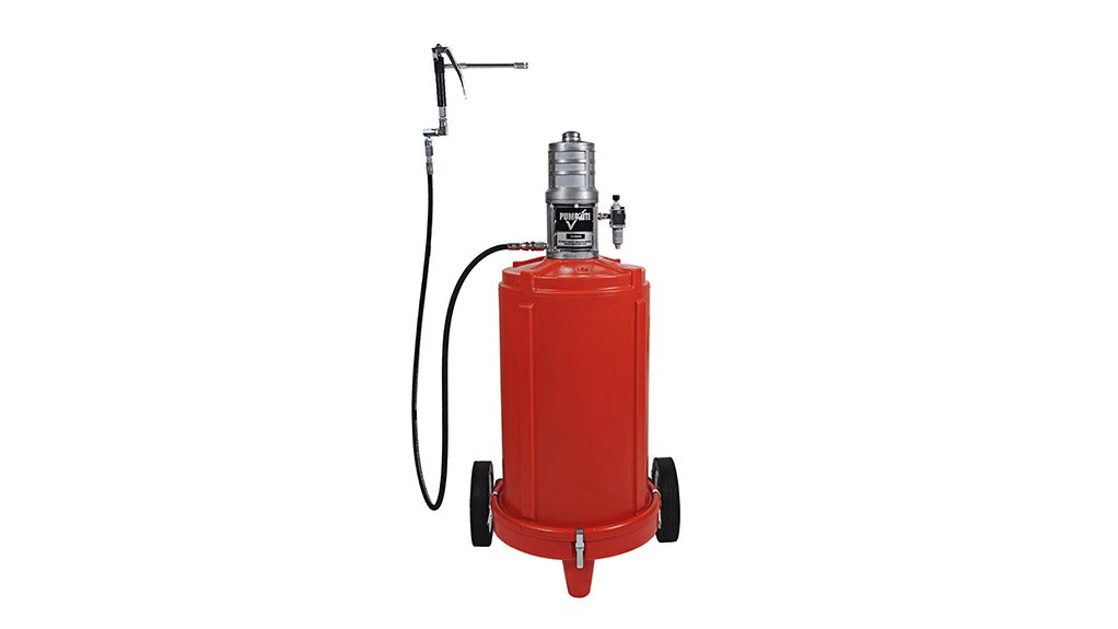 An image of a 50 kg pneumatic grease pump on a trolley