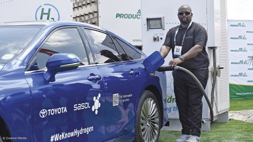 HYDROGEN SHOWCASE: Sasol, Toyota South Africa Motors and Air Products South Africa unveiled a proof-of-concept second-generation Toyota Mirai fuel cell electric vehicle earlier this month. The vehicle is being used to showcase the potential for domestic green hydrogen as a zero-emission transport alternative. Pictured here is Air Products South Africa’s Lutendo Mammburu, an electrical engineerwho is also currently responsible for the group’s refuelling technology. Photograph: Creamer Media Chief Photographer Donna Slater.
