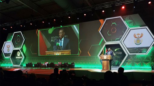 Deputy President Paul Mashatile delivers a keynote address at the SA Auto Week 2023 conference