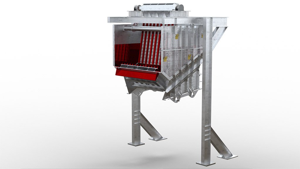 A rendered image of the jaw crusher feed chute