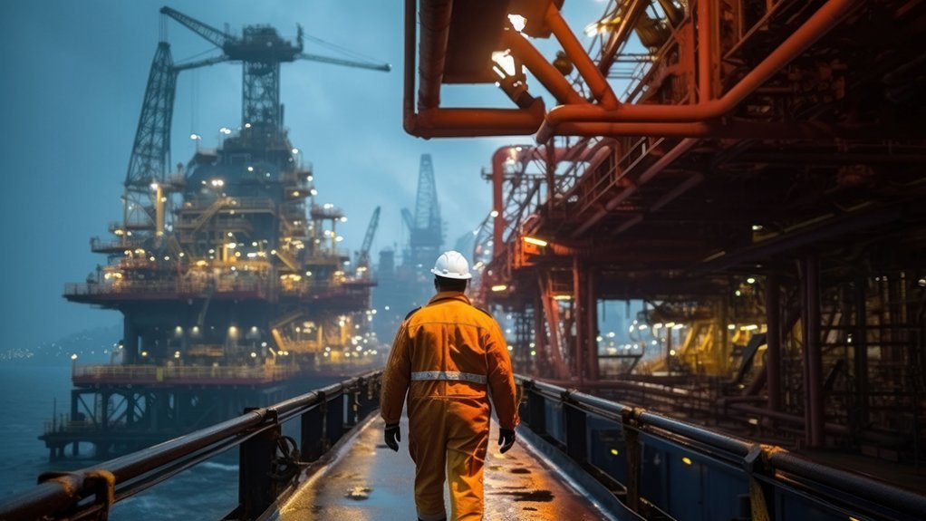 An image of a worker at an oil rig, generated with the assistance of AI