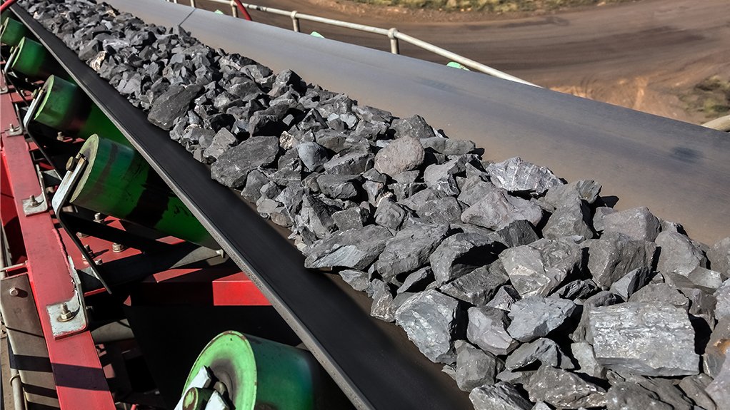 Manganese ore on a conveyor