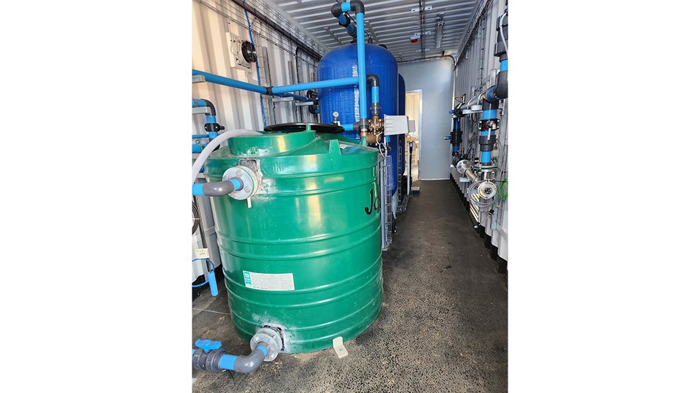 An image of the feed tank used for softening potable water