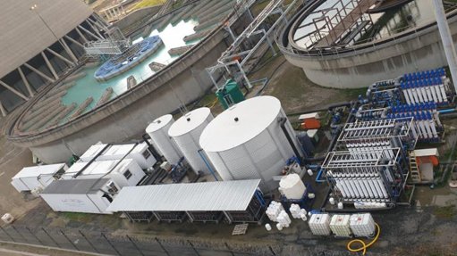 An aerial shot of the temporary water treatment plant