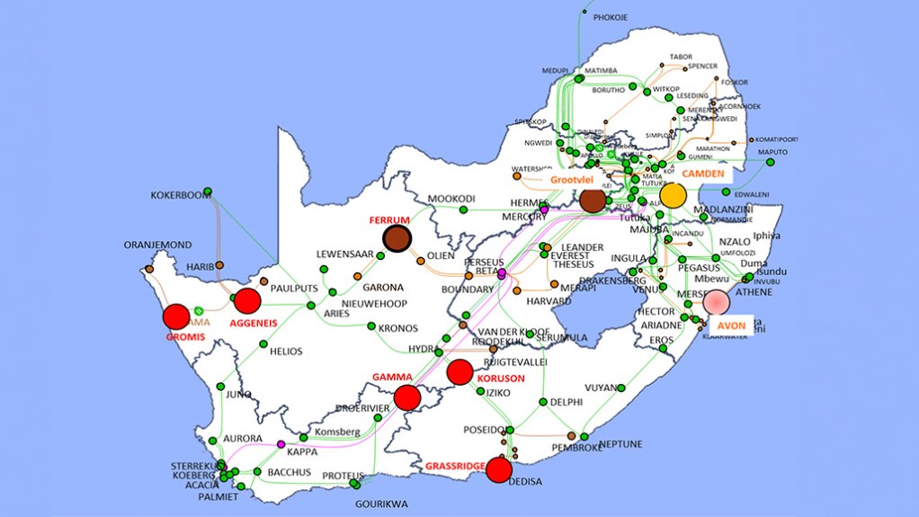 Map showing the proposed locations for installing synchronous condensers 