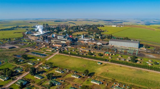 An aerial photograph of one of the sugar cane mills under the umbrella of the South African Sugar Association