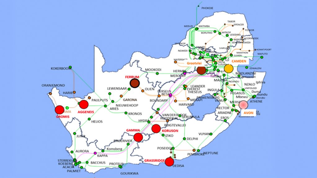  	Map showing the proposed locations for installing synchronous condensers 