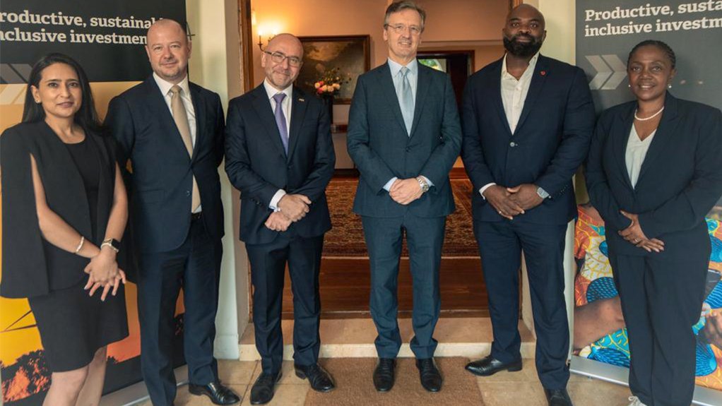 From left to right are BII climate manager Saphira Patel, British High Commission economic counsellor Mike Foster, British Deputy High Commissioner to South Africa Adam Bye, BII CEO Nick O'Donohoe, BII Africa head and MD Chris Chijiuotomi and BII South Africa coverage director Thithi Kuhlase-Maseko