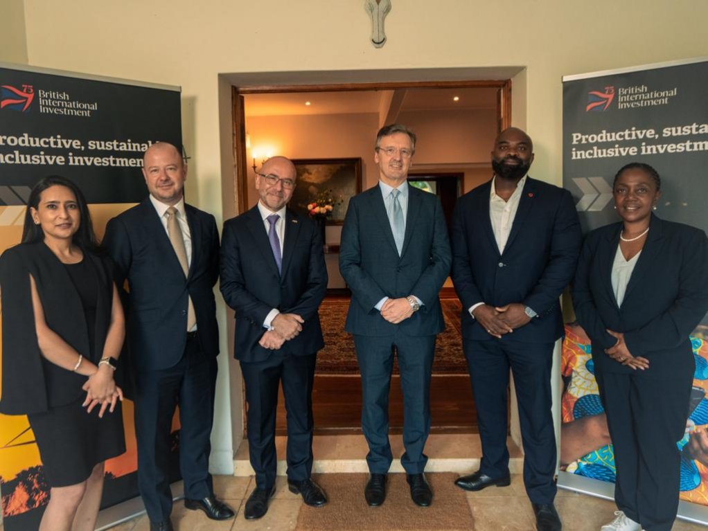 From left to right are BII climate manager Saphira Patel, British High Commission economic counsellor Mike Foster, British Deputy High Commissioner to South Africa Adam Bye, BII CEO Nick O'Donohoe, BII Africa head and MD Chris Chijiuotomi and BII South Africa coverage director Thithi Kuhlase-Maseko 