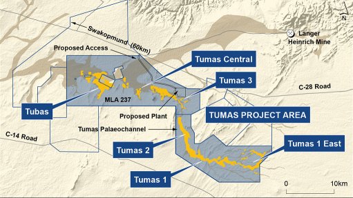 Location map of the Tumas uranium project