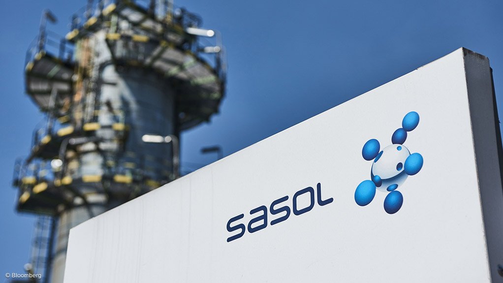 A Sasol sign in front of its Secunda complex