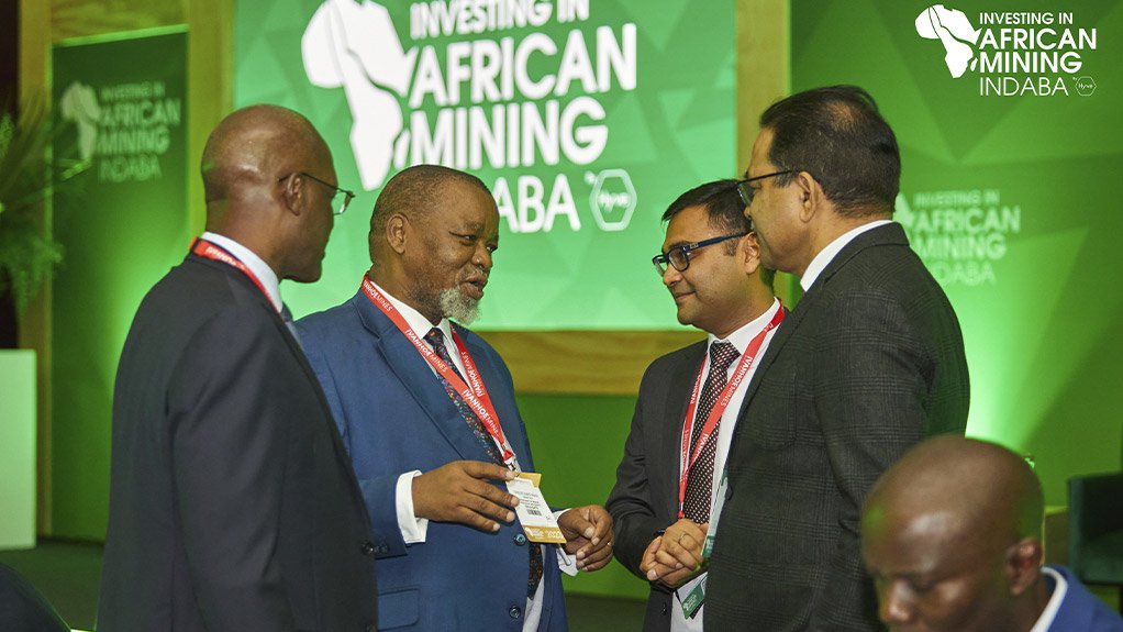 An image of South African Mineral Resources and Energy Minister Gwede Mantashe talking to attendees at the 2023 Investing in African Mining Indaba 