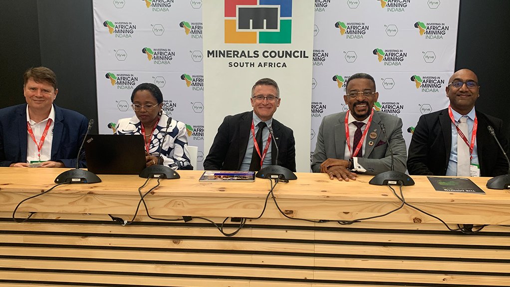 From left Minerals Council South Africa’s Sietse van der Woude, Dr Thuthula Balfour, Japie Fullard, Mzila Mthenjane and Dushendra Naidoo.