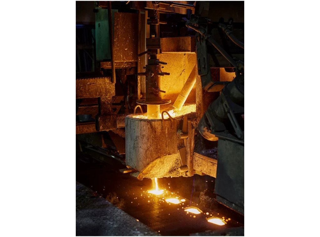 A burner at the Birn Foundry in Denmark pouring molten metal