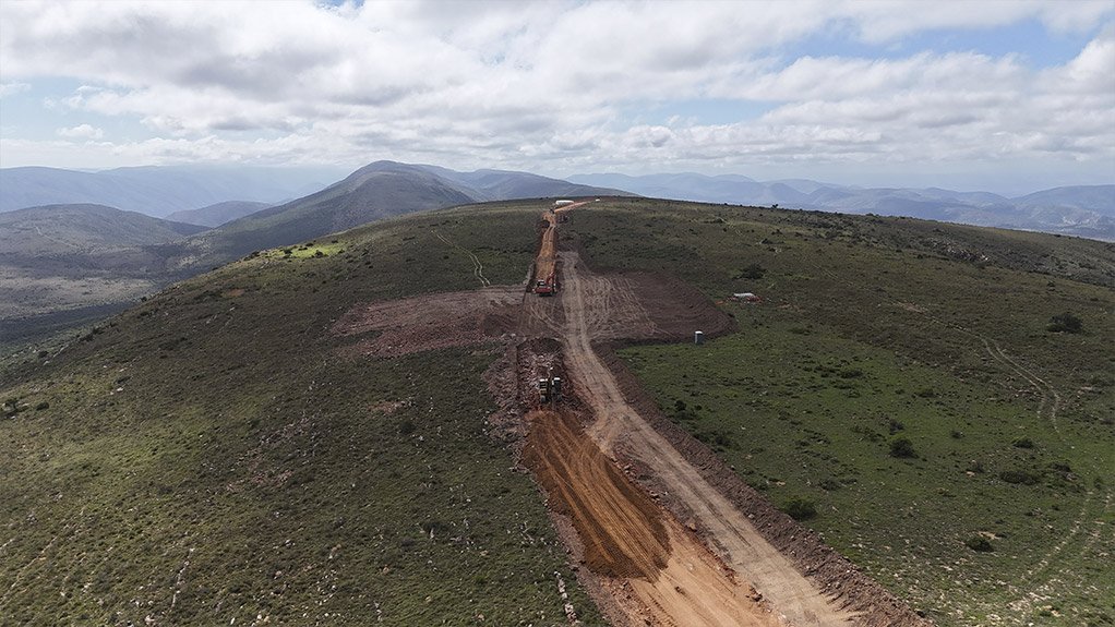 Bulk earthworks operations on the access road and a platform in progress on the Wolf Wind Farm project