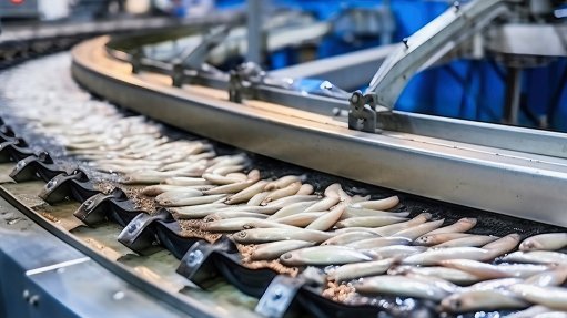 Fish on production line