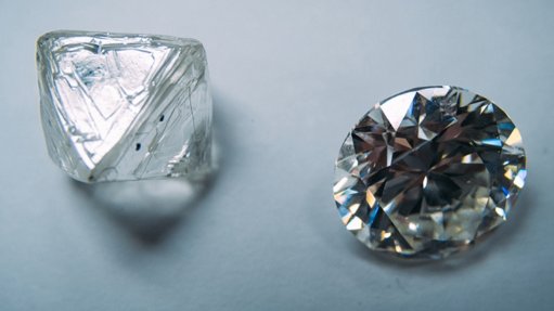 One rough and one polished diamond