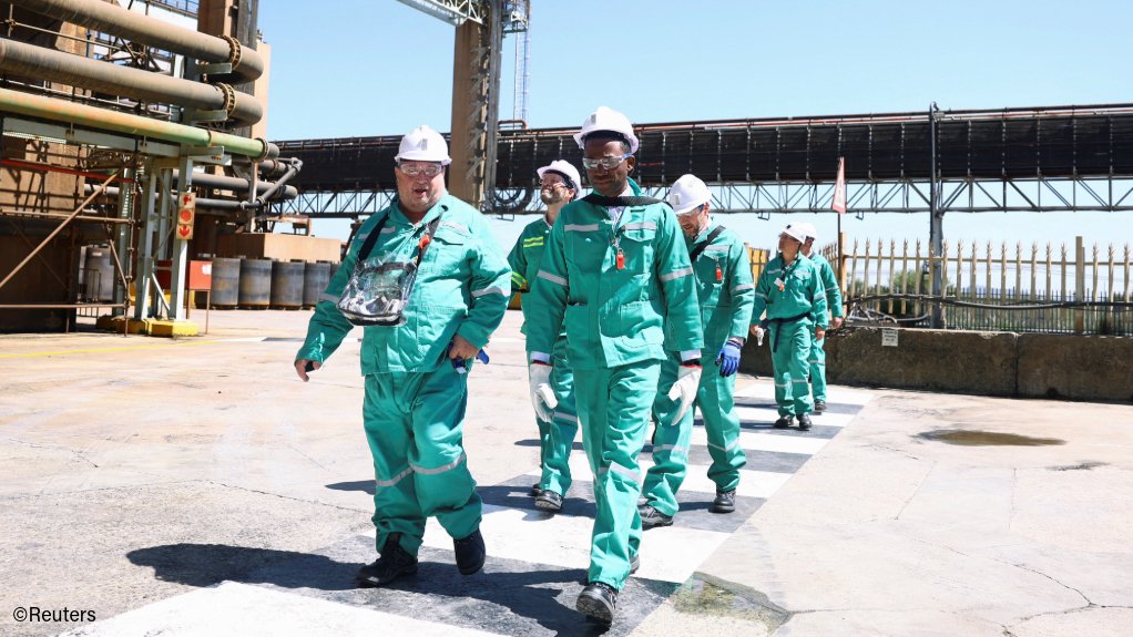 Sibanye-Stillwater CEO Neal Froneman and US Deputy Treasury Secretary Wally Adeyemo on a mine tour in Marikana