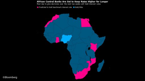A map of Africa indicating which countries' interest rates will remain higher for longer