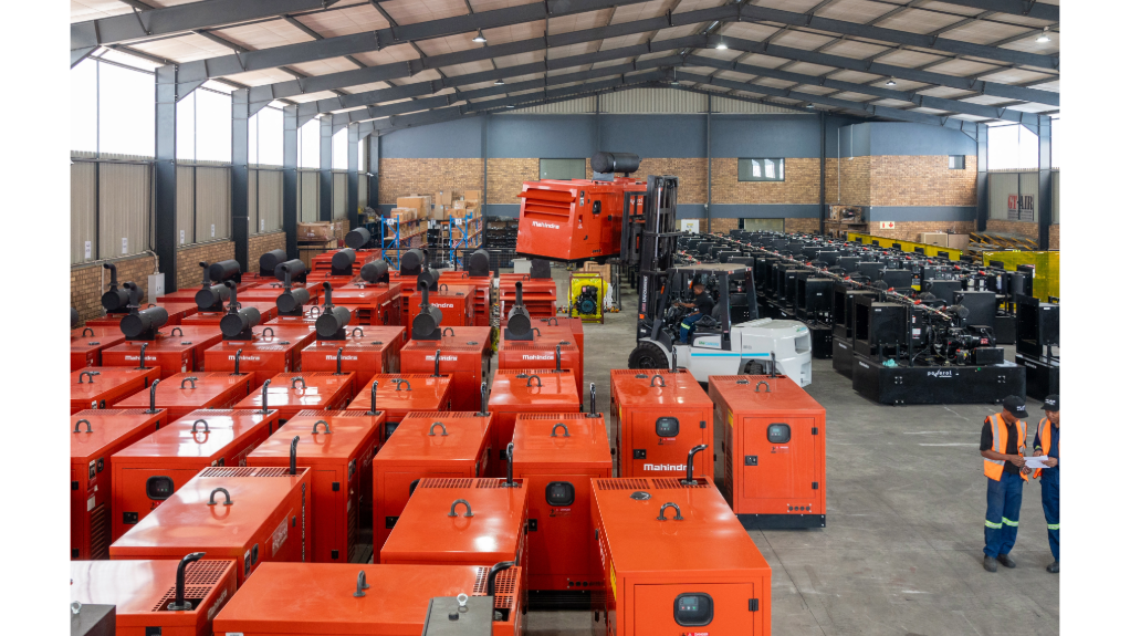 An image of Mahindra Powerol diesel gensets stored at one of the manufacturer's warehouses