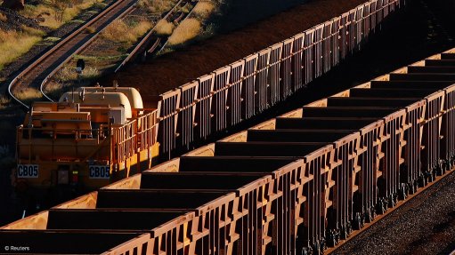 Iron-ore being transported by train in Western Australia