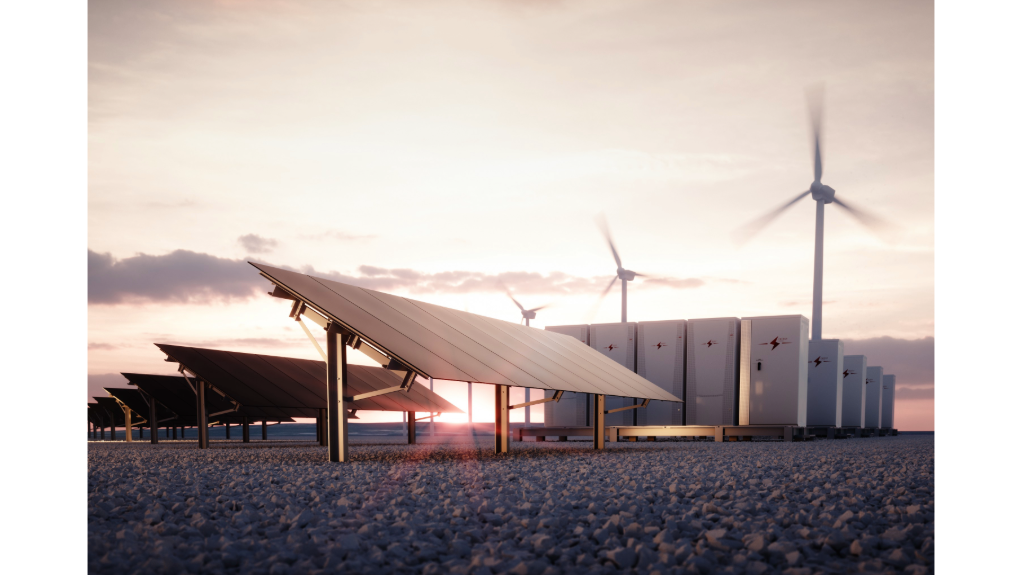 An image of a solar wind hybrid power plant