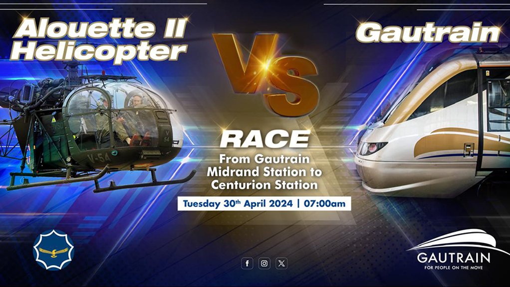 An image advertising the race between a helicopter and the Gautrain 