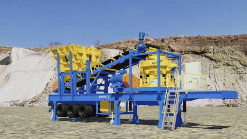 A Trio TC51 cone crusher with conveyer and cone surge hopper for processing material
