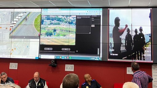 Seen from left to right is a view from a drone delivered to the command centre in Goodwood, the view from the ISR, and live footage from a body cam during a crime combatting event