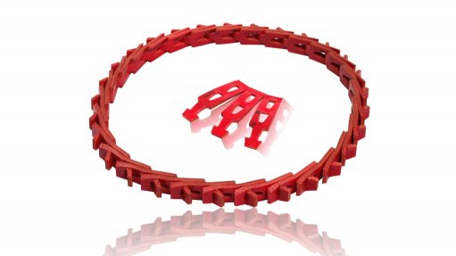 A red round V belt manufactured by Fenner