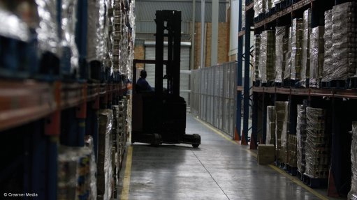 Stocked shelves in a warehouse