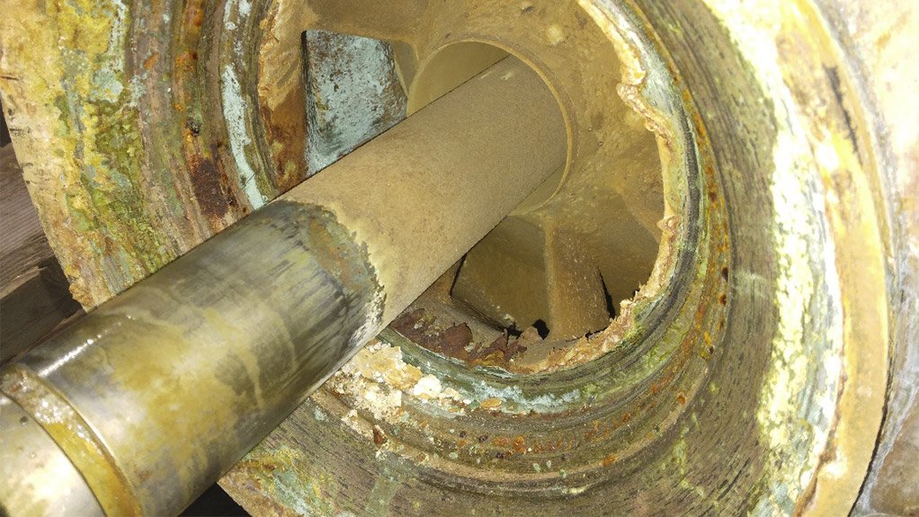 Damaged pump with deteriorated bronze bushings