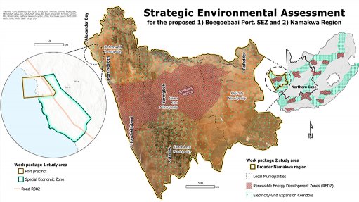 Study areas for the Strategic Environmental Assessment for the proposed Boegoebaai Port, Special Economic Zone, and broader Namakwa Region