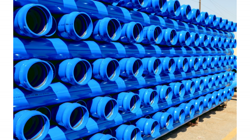 An image of blue PVC pipes