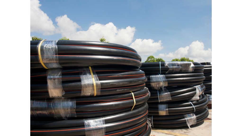 An image of black HDPE pipes 
