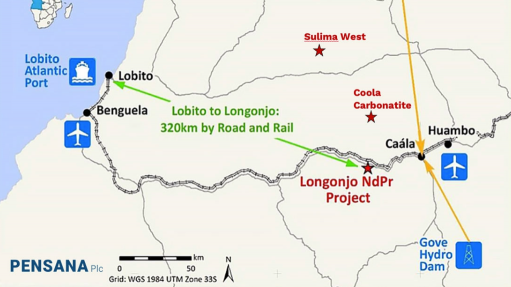 Location map of the Longonjo mine, in Angola