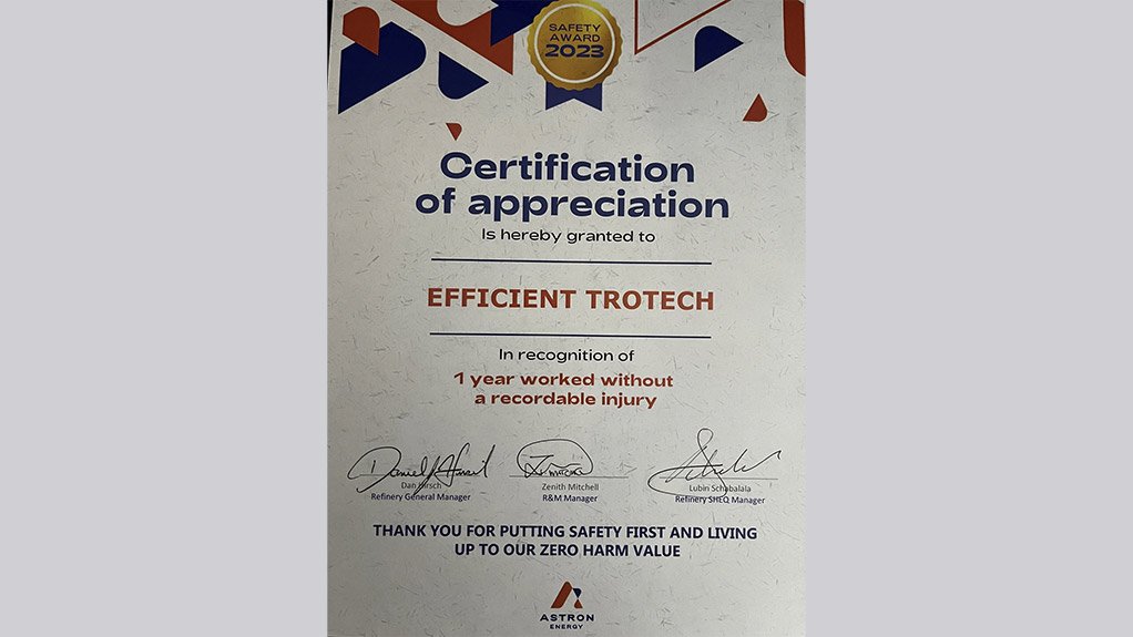 On 7 June 2024, the TROTECH Astron Energy Maintenance Team achieved two years of injury-free performance at Astron Energy’s state-of-the-art refinery in Cape Town, Western Cape