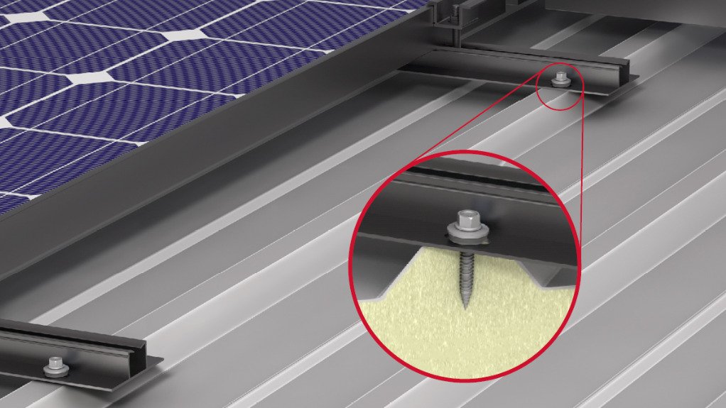 An Ejot EJOFAST JF3-2-6.0, a 6 mm self-drilling screw designed for solar installations on a solar panel