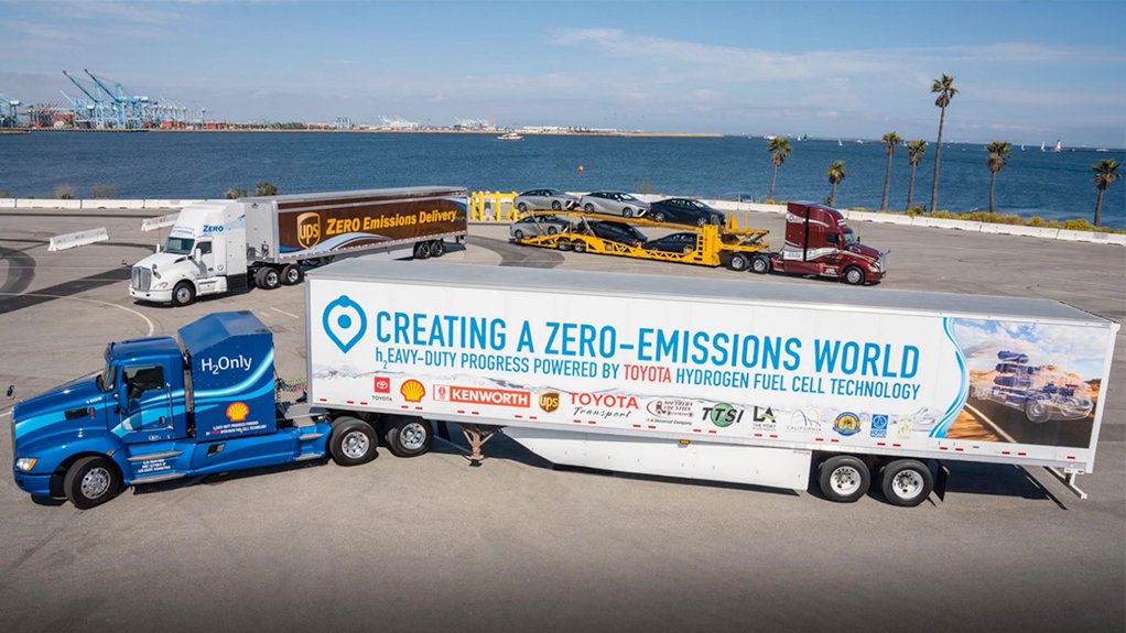 Platinum-enabled hydrogen fuel cell electric heavy duty vehicles active at Los Angeles port.