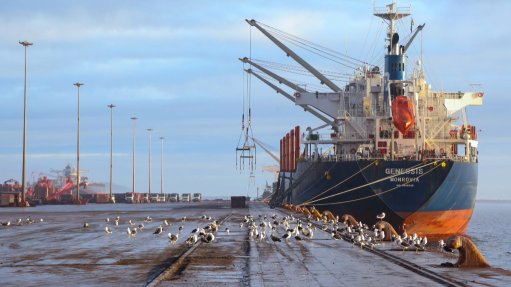 A Large shipping vessel berthed at the Saldanha Multi-Purpose Terminal ready to be loaded with Ore for export