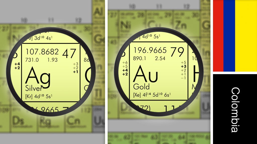 Image of Colombia flag and periodic table symbols for gold and silver