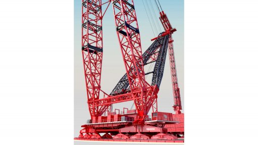 The SK6000 land crane being developed by Mammoet in Netherlands make out of structural steel and painted Red