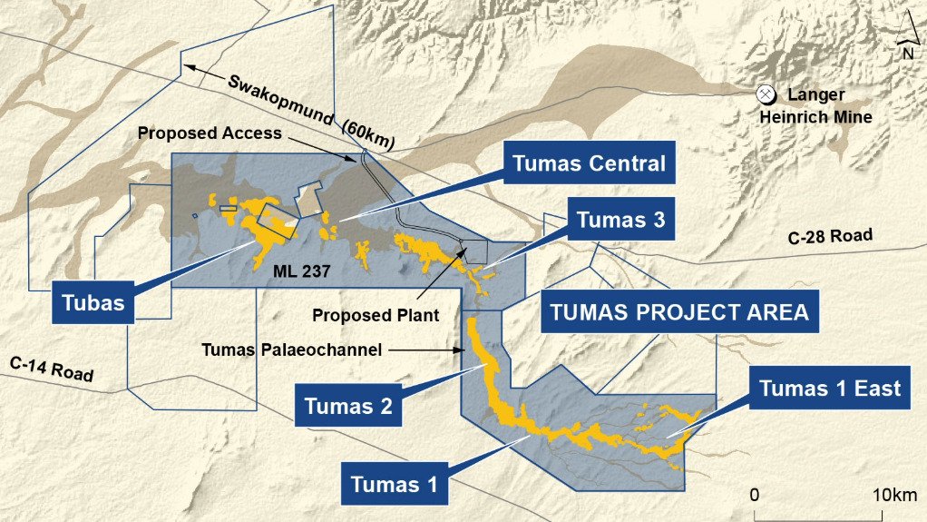 A map of Deep Yellow's Tumas project in Namibia