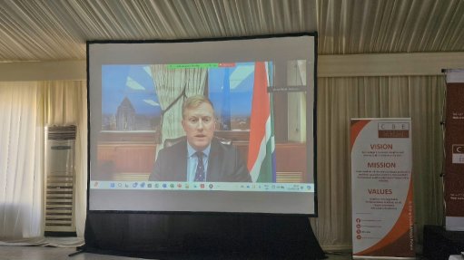 An image of c Works and Infrastructure Minister Dean Macpherson delivering a speech virtually at the CBE's engagement 