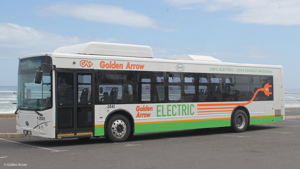 Image of one of the BYD test buses in the GABS fleet