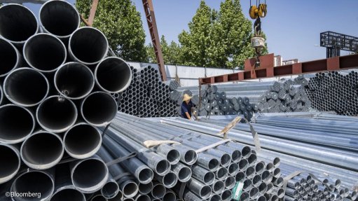 Steel pipes at a market in China