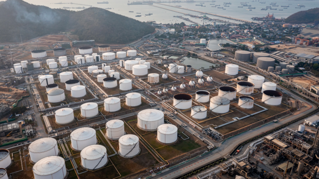 An aerial view of a refinery